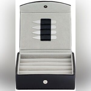 Mens Leather Travel Cufflinks Ring Storage Box Case w/ Collar Stays Holder